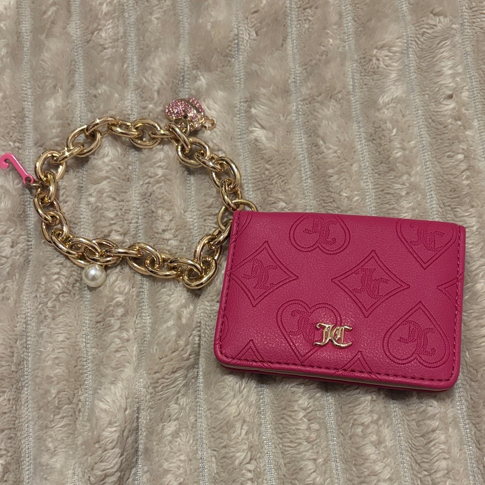 Juicy Couture Pink Key & Card Holder with Gold Chain
